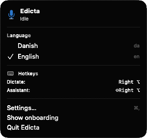 Edicta menu-bar dropdown